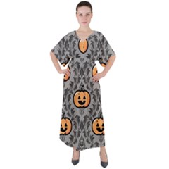Pumpkin Pattern V-neck Boho Style Maxi Dress by NerdySparkleGoth