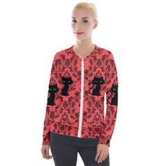 Cat Pattern Velvet Zip Up Jacket by NerdySparkleGoth