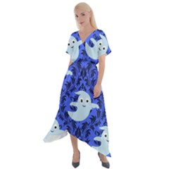 Ghost Pattern Cross Front Sharkbite Hem Maxi Dress by NerdySparkleGoth