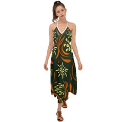 Folk Flowers Pattern Floral Surface Halter Tie Back Dress  by Eskimos