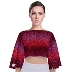 Red Sequins Tie Back Butterfly Sleeve Chiffon Top by SychEva