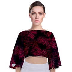 Red Abstraction Tie Back Butterfly Sleeve Chiffon Top by SychEva