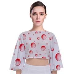 Red Drops On White Background Tie Back Butterfly Sleeve Chiffon Top by SychEva