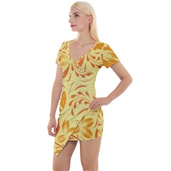 Folk Flowers Pattern Short Sleeve Asymmetric Mini Dress by Eskimos