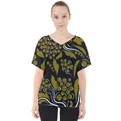 Folk Flowers Pattern  V-neck Dolman Drape Top by Eskimos