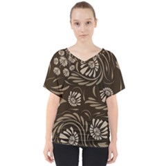 Folk Flowers Pattern  V-neck Dolman Drape Top by Eskimos