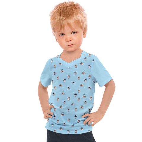 Cute Kawaii Dogs Pattern At Sky Blue Kids  Sports Tee by Casemiro