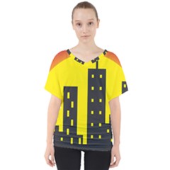 Skyline-city-building-sunset V-neck Dolman Drape Top by Sudhe