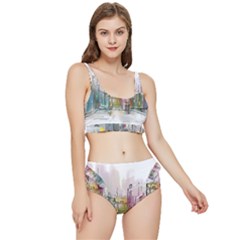 Drawing-watercolor-painting-city Frilly Bikini Set by Sudhe