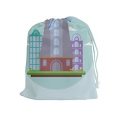Amsterdam-landmark-landscape Drawstring Pouch (xl) by Sudhe
