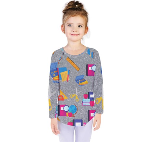 80s And 90s School Pattern Kids  Long Sleeve Tee by NerdySparkleGoth