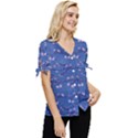 Branches With Peach Flowers Bow Sleeve Button Up Top View3