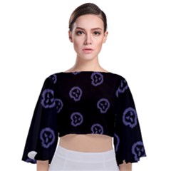 Purple Skulls On Dark Background Tie Back Butterfly Sleeve Chiffon Top by SychEva