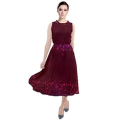 Red Splashes On Purple Background Round Neck Boho Dress by SychEva