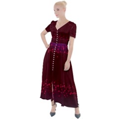 Red Splashes On Purple Background Button Up Short Sleeve Maxi Dress by SychEva