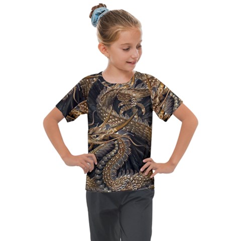 Fantasy Dragon Pentagram Kids  Mesh Piece Tee by Sudhe