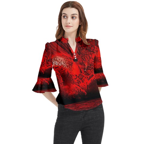 Planet-hell-hell-mystical-fantasy Loose Horn Sleeve Chiffon Blouse by Sudhe