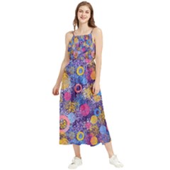 Multicolored Splashes And Watercolor Circles On A Dark Background Boho Sleeveless Summer Dress by SychEva