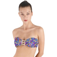 Multicolored Splashes And Watercolor Circles On A Dark Background Twist Bandeau Bikini Top by SychEva