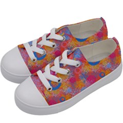 Multicolored Splashes And Watercolor Circles On A Dark Background Kids  Low Top Canvas Sneakers by SychEva