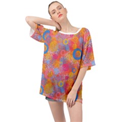 Multicolored Splashes And Watercolor Circles On A Dark Background Oversized Chiffon Top by SychEva