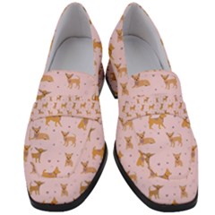 Cute Chihuahua With Sparkles On A Pink Background Women s Chunky Heel Loafers by SychEva