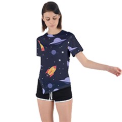 Cosmos Rockets Spaceships Ufos Asymmetrical Short Sleeve Sports Tee by Amaryn4rt