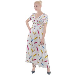 Multicolored Pencils And Erasers Button Up Short Sleeve Maxi Dress by SychEva