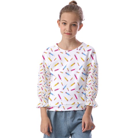 Multicolored Pencils And Erasers Kids  Cuff Sleeve Top by SychEva