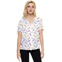 Multicolored Pencils And Erasers Bow Sleeve Button Up Top View1