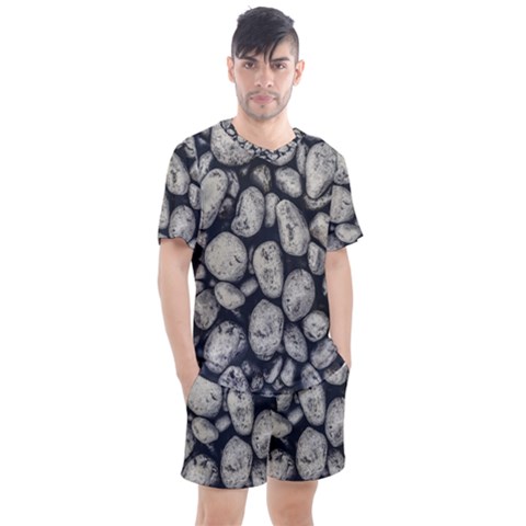 White Rocks Close Up Pattern Photo Men s Mesh Tee And Shorts Set by dflcprintsclothing