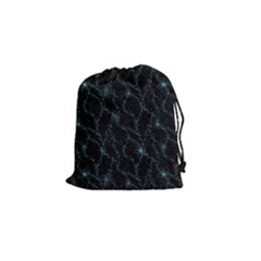 Turquoise Abstract Flowers With Splashes On A Dark Background  Abstract Print Drawstring Pouch (small) by SychEva