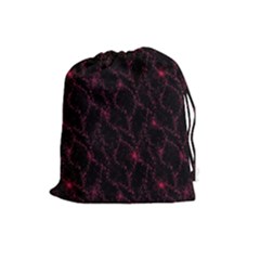 Pink Abstract Flowers With Splashes On A Dark Background  Abstract Print Drawstring Pouch (large) by SychEva