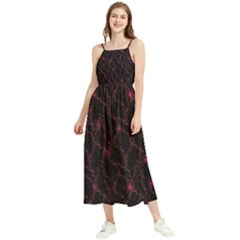 Pink Abstract Flowers With Splashes On A Dark Background  Abstract Print Boho Sleeveless Summer Dress by SychEva