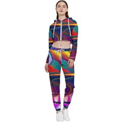 Colorful Rainbow Modern Paint Pattern 13 Cropped Zip Up Lounge Set by DinkovaArt