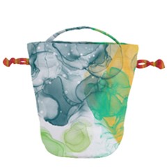 Orange And Green Alcohol Ink  Drawstring Bucket Bag by Dazzleway