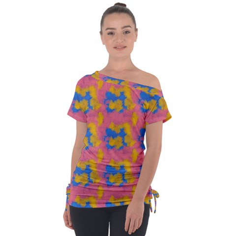 Abstract Painting Off Shoulder Tie-up Tee by SychEva