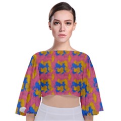 Abstract Painting Tie Back Butterfly Sleeve Chiffon Top by SychEva
