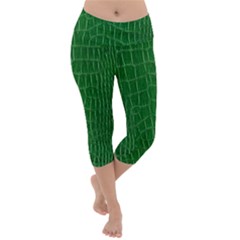 Crocodile Leather Green Lightweight Velour Capri Yoga Leggings by skindeep