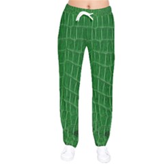 Crocodile Leather Green Women Velvet Drawstring Pants by skindeep