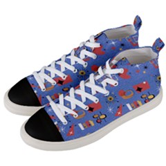 Blue 50s Men s Mid-top Canvas Sneakers by NerdySparkleGoth