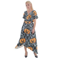 Halloween Jack O Lantern Cross Front Sharkbite Hem Maxi Dress by NerdySparkleGoth