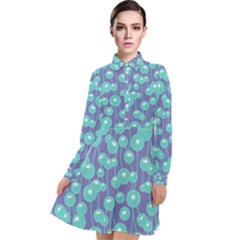 Blue Dandelions  Cute Plants Long Sleeve Chiffon Shirt Dress by SychEva