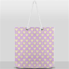 Yellow Hearts On A Light Purple Background Full Print Rope Handle Tote (large) by SychEva