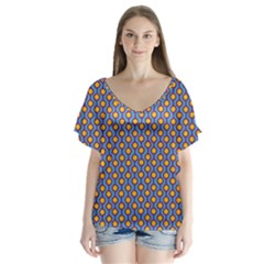 Yellow Circles On A Purple Background V-neck Flutter Sleeve Top by SychEva