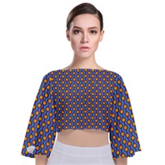 Yellow Circles On A Purple Background Tie Back Butterfly Sleeve Chiffon Top by SychEva