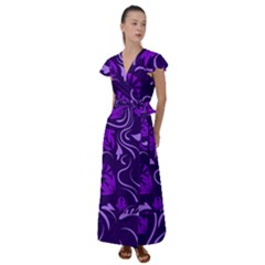 Folk Flowers Pattern Floral Surface Design Seamless Pattern Flutter Sleeve Maxi Dress by Eskimos