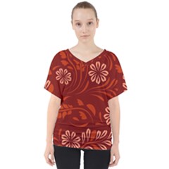 Folk Flowers Pattern Floral Surface Design Seamless Pattern V-neck Dolman Drape Top by Eskimos