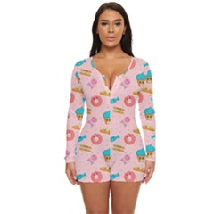 Funny Sweets With Teeth Long Sleeve Boyleg Swimsuit by SychEva