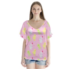 Pastel Adventure V-neck Flutter Sleeve Top by thePastelAbomination